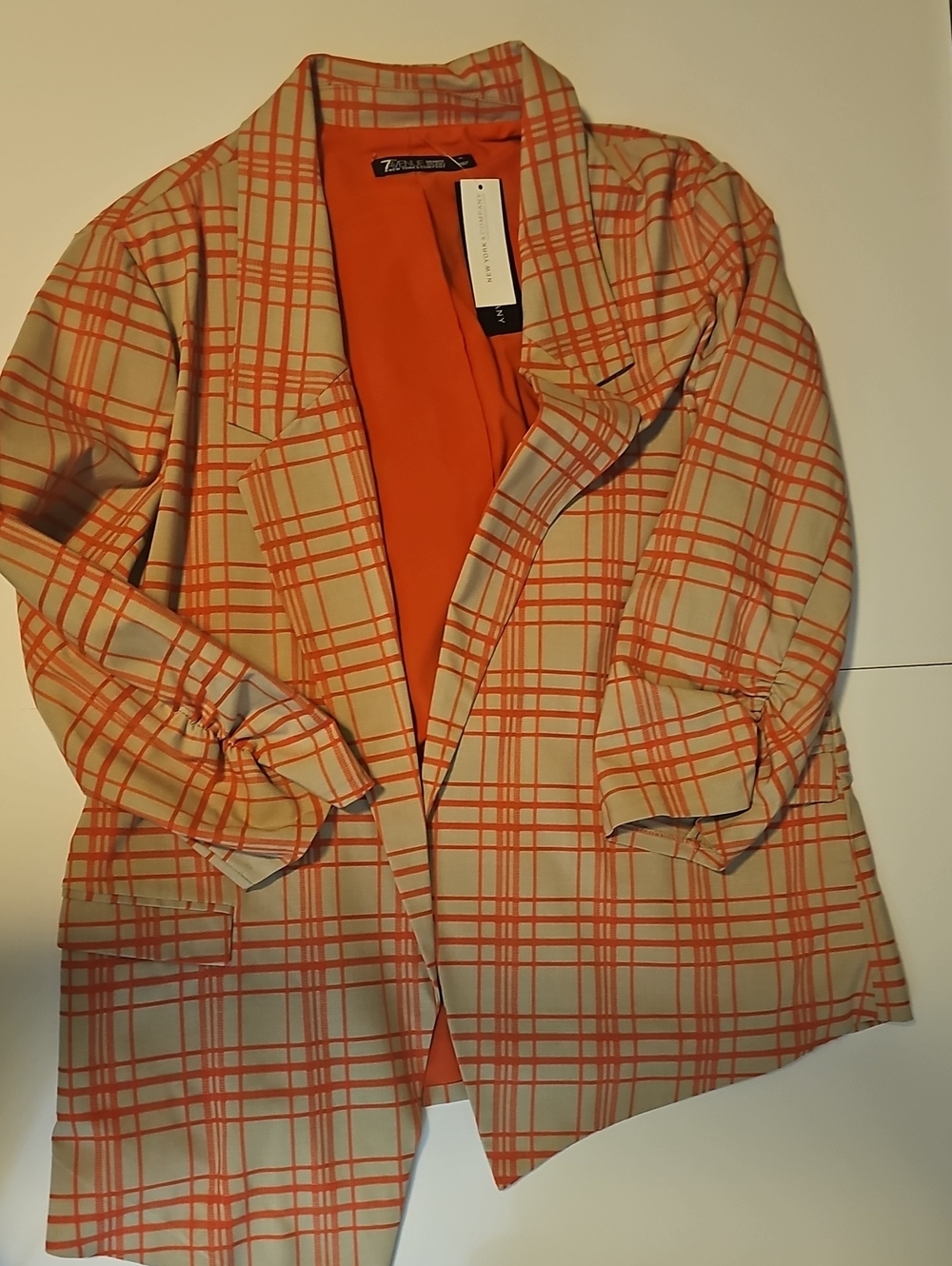 Orange Plaid Blazer with Beige Base